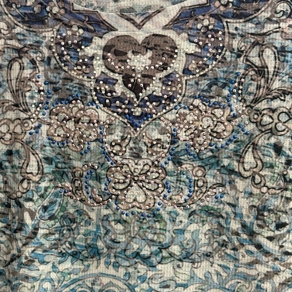 🦋KIARA long sleeve top round neckline rhinestone paisley pattern shapire SZ XL - Picture 7 of 7